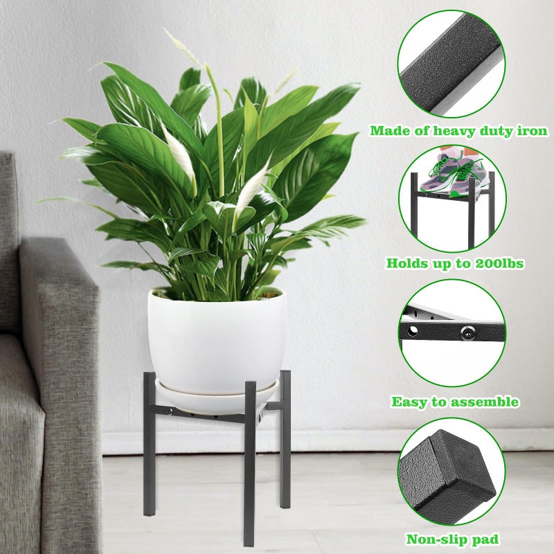 Airpark Plant Stand Indoor Adjustable  Metal Modern Plant Stand  Heavy Duty Stable Plant Pot Flower Holder Indoor Outdoor Corner  Fit 8 9 10 11 12 inch Pots  Black (Pot & Plant Not Included) - Image 4